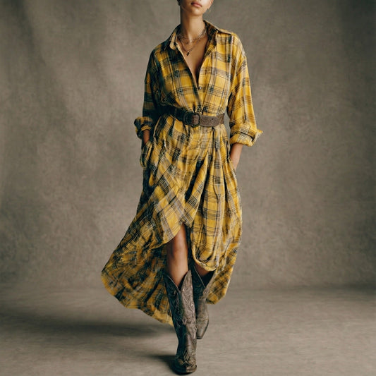 Abril | Vestido camisero a cuadros con cinturón